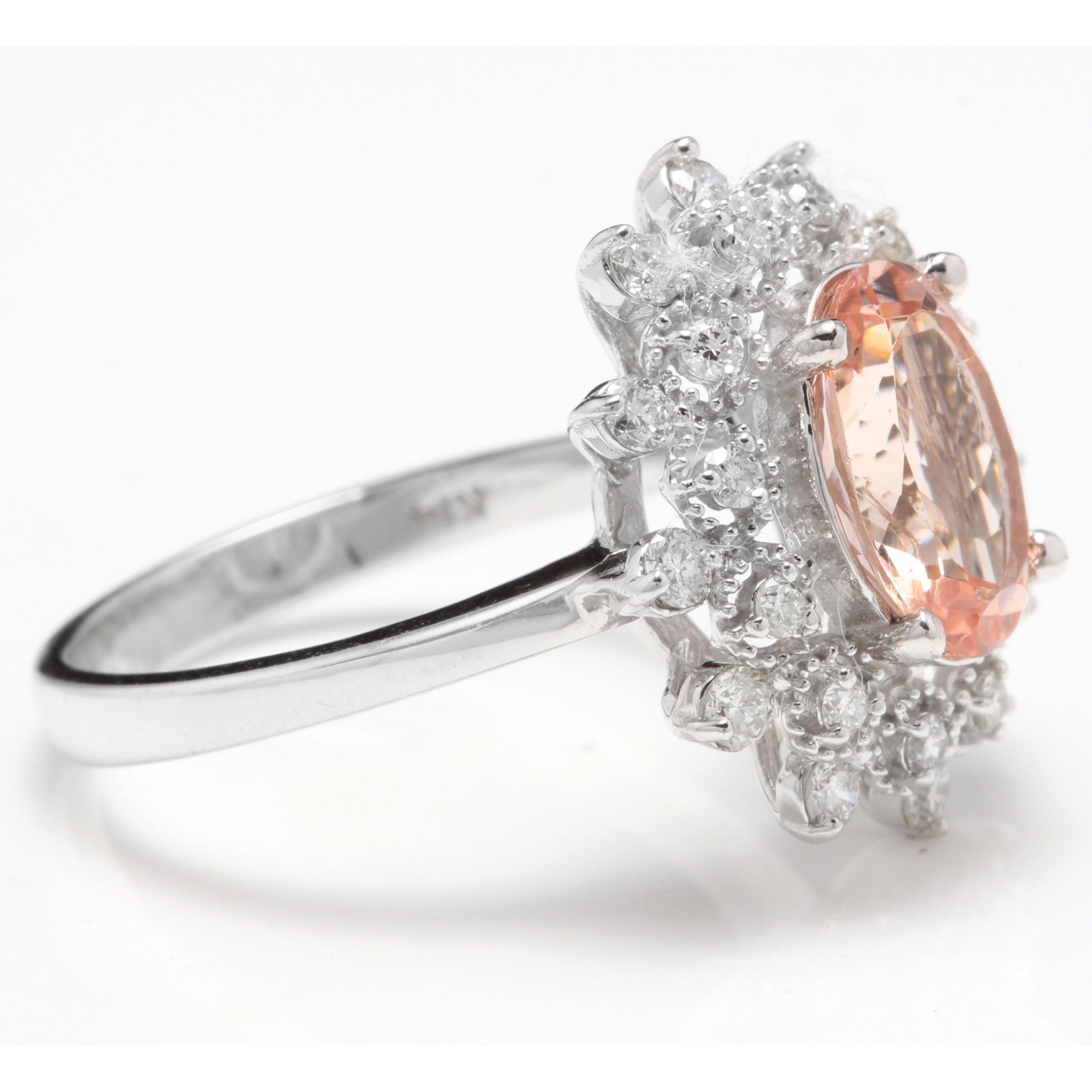 Rose Cut 2.65 Carat Impressive Natural Morganite and Diamond 14 Karat Solid Gold Ring For Sale