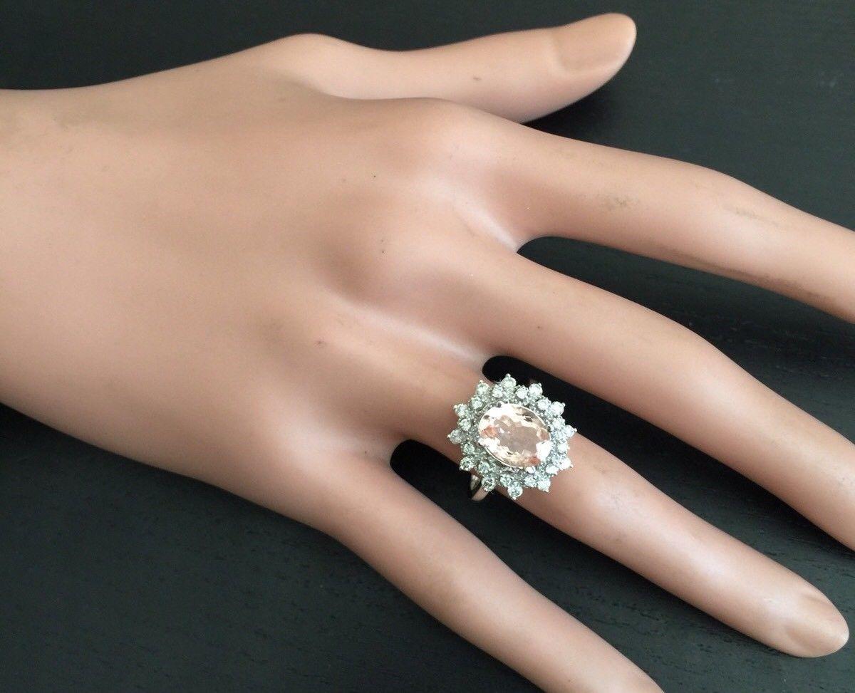 Women's 2.65 Carat Impressive Natural Morganite and Diamond 14 Karat Solid Gold Ring For Sale