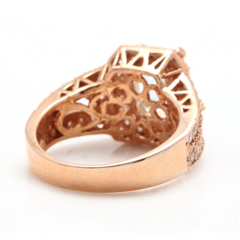 Rose Cut 2.65 Carat Natural Aquamarine and Diamond 14 Karat Solid Rose Gold Ring For Sale