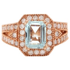 Ring mit 2,65 Karat natürlichem Aquamarin und Diamant aus 14 Karat massivem Roségold