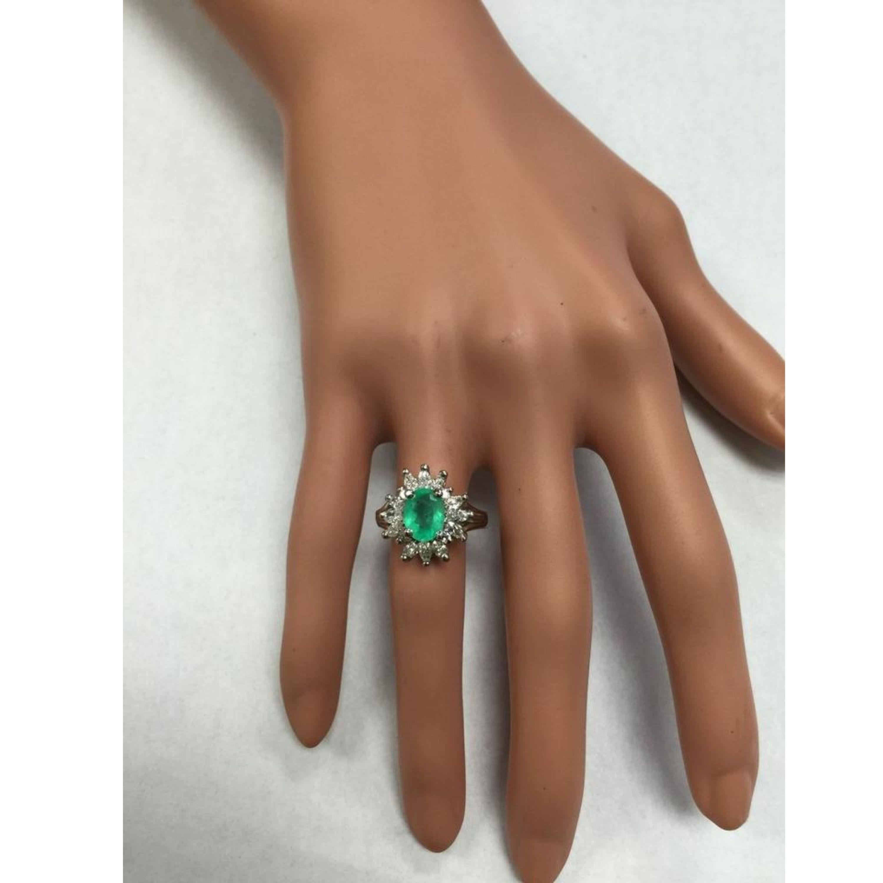 2.65 Carat Natural Colombian Emerald and Diamond 14 Karat Solid White Gold Ring For Sale 5