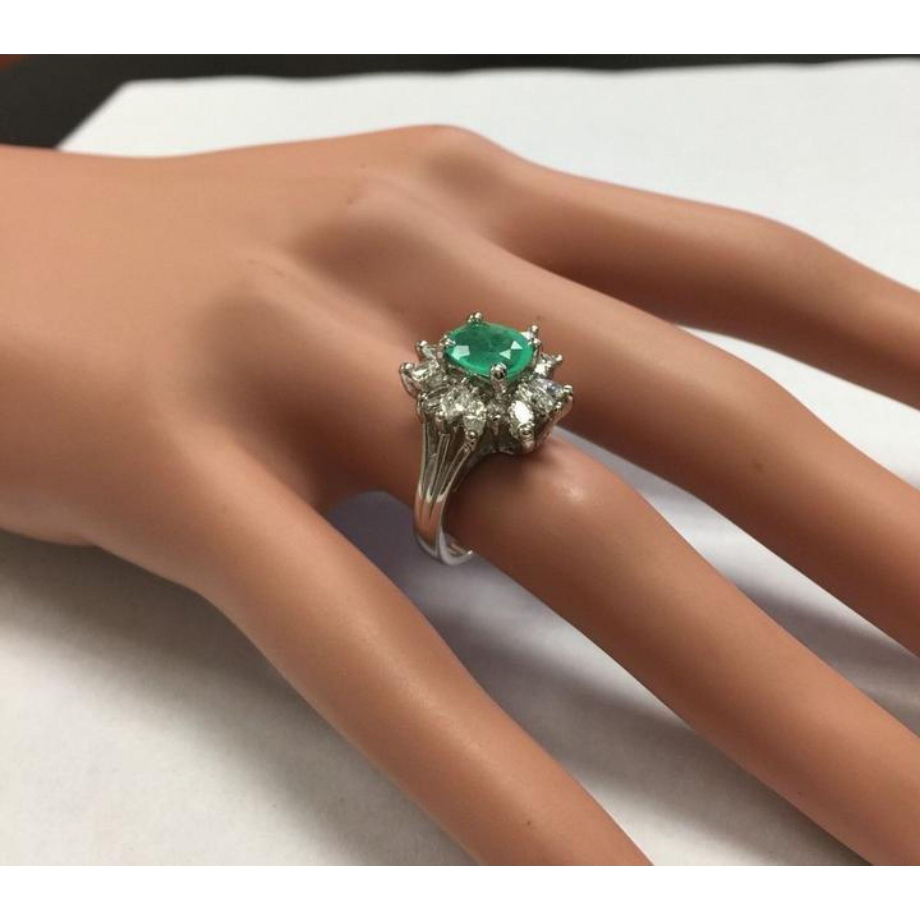 2.65 Carat Natural Colombian Emerald and Diamond 14 Karat Solid White Gold Ring For Sale 6