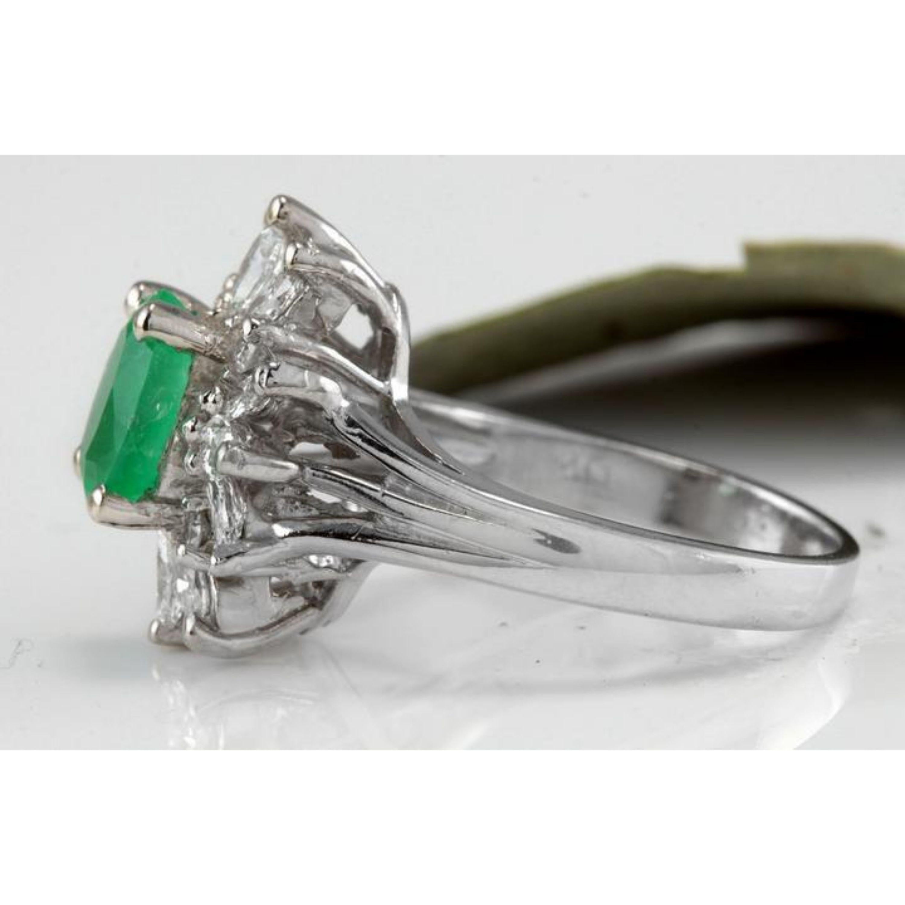 Emerald Cut 2.65 Carat Natural Colombian Emerald and Diamond 14 Karat Solid White Gold Ring For Sale