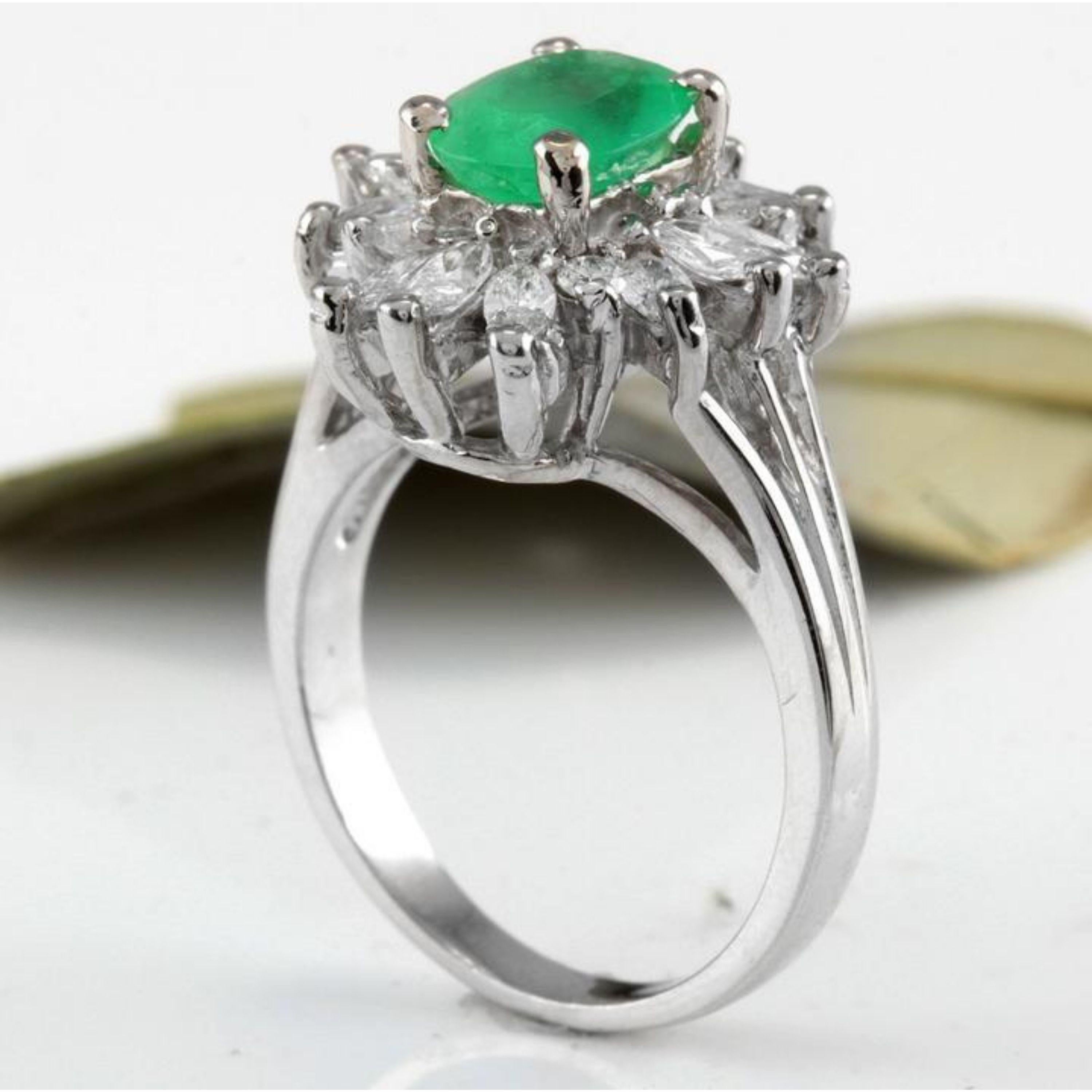 Women's 2.65 Carat Natural Colombian Emerald and Diamond 14 Karat Solid White Gold Ring For Sale