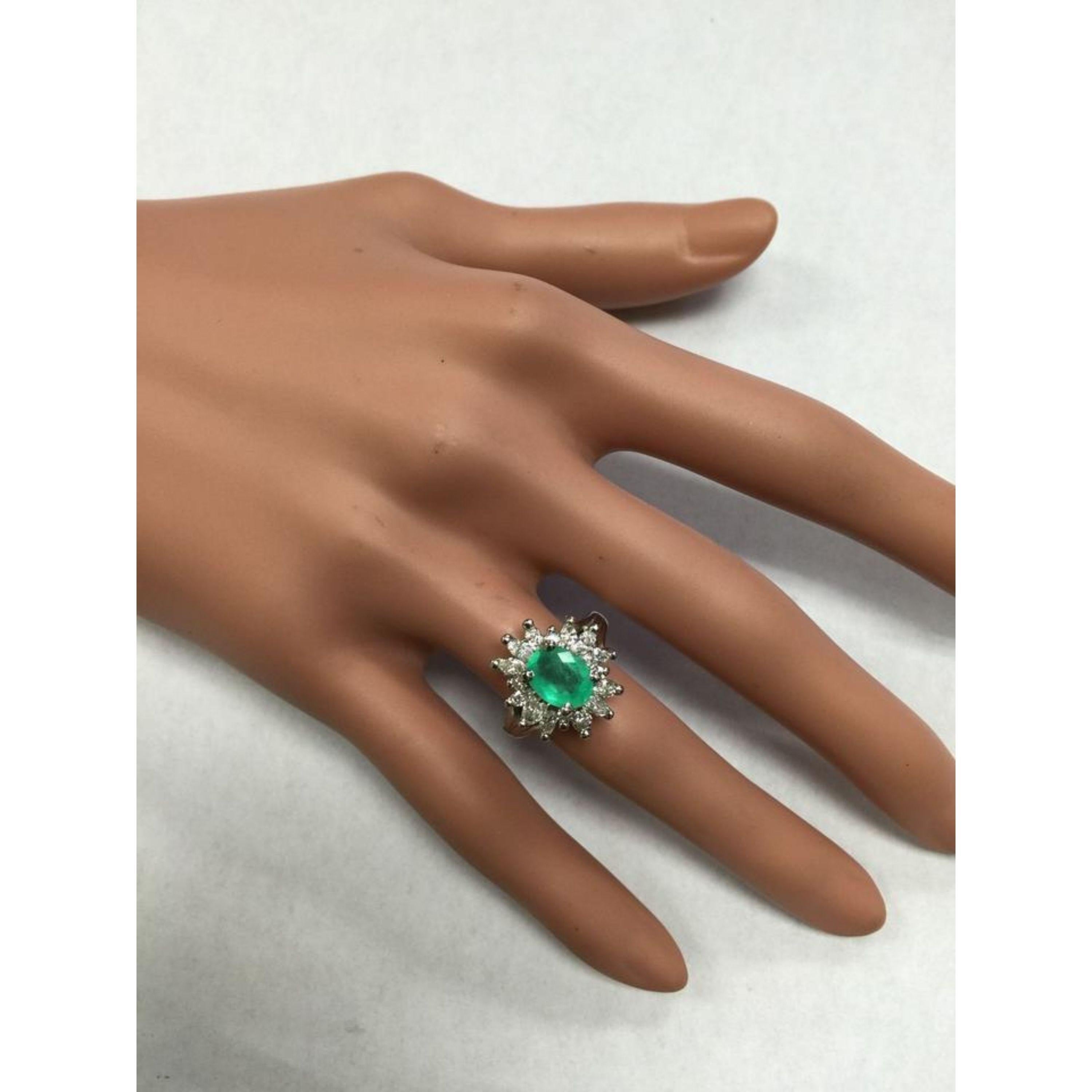 2.65 Carat Natural Colombian Emerald and Diamond 14 Karat Solid White Gold Ring For Sale 4