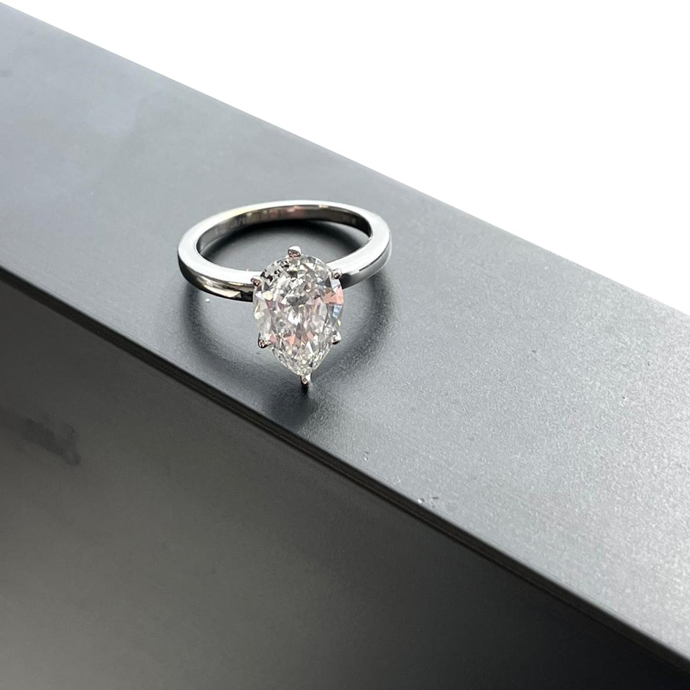 2,65 Karat natürlicher birnenförmiger Diamantring 14K Weißgold SI3 Reinheit G Farbe 6