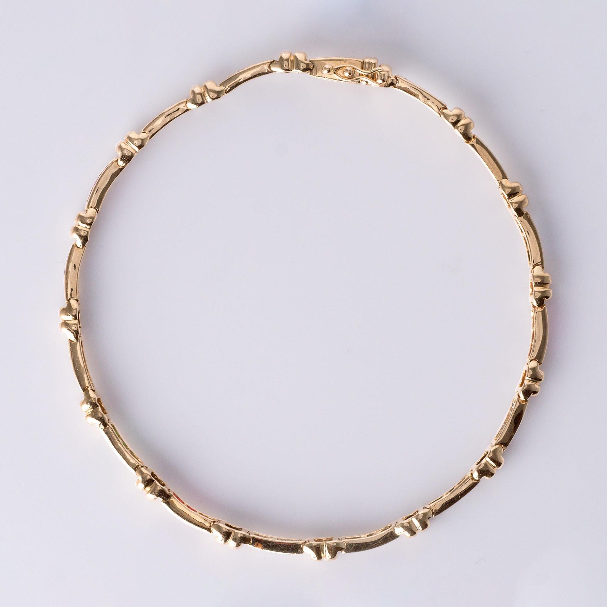 2.65 Carats Ruby Emerald Sapphire and Diamond Channel Set Thin 14K Bracelet In Good Condition For Sale In Los Angeles, CA