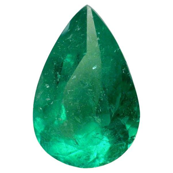 2.65 Ct 12.5x8 Pear-Cut Medium Green Colombian Emerald - Genuine May Birthstone