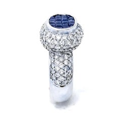 2.65 Carat Diamond/1.15 Carat Blue Sapphire 18 Karat Gold Pave Set Ring