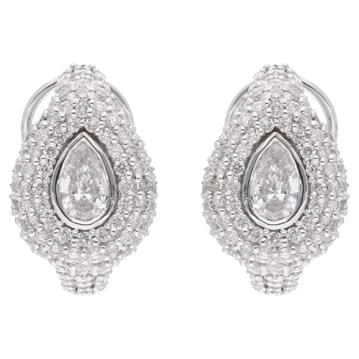 2.65 Ct SI Clarity HI Color Pear Round Diamond Stud Earrings 18 Karat White Gold