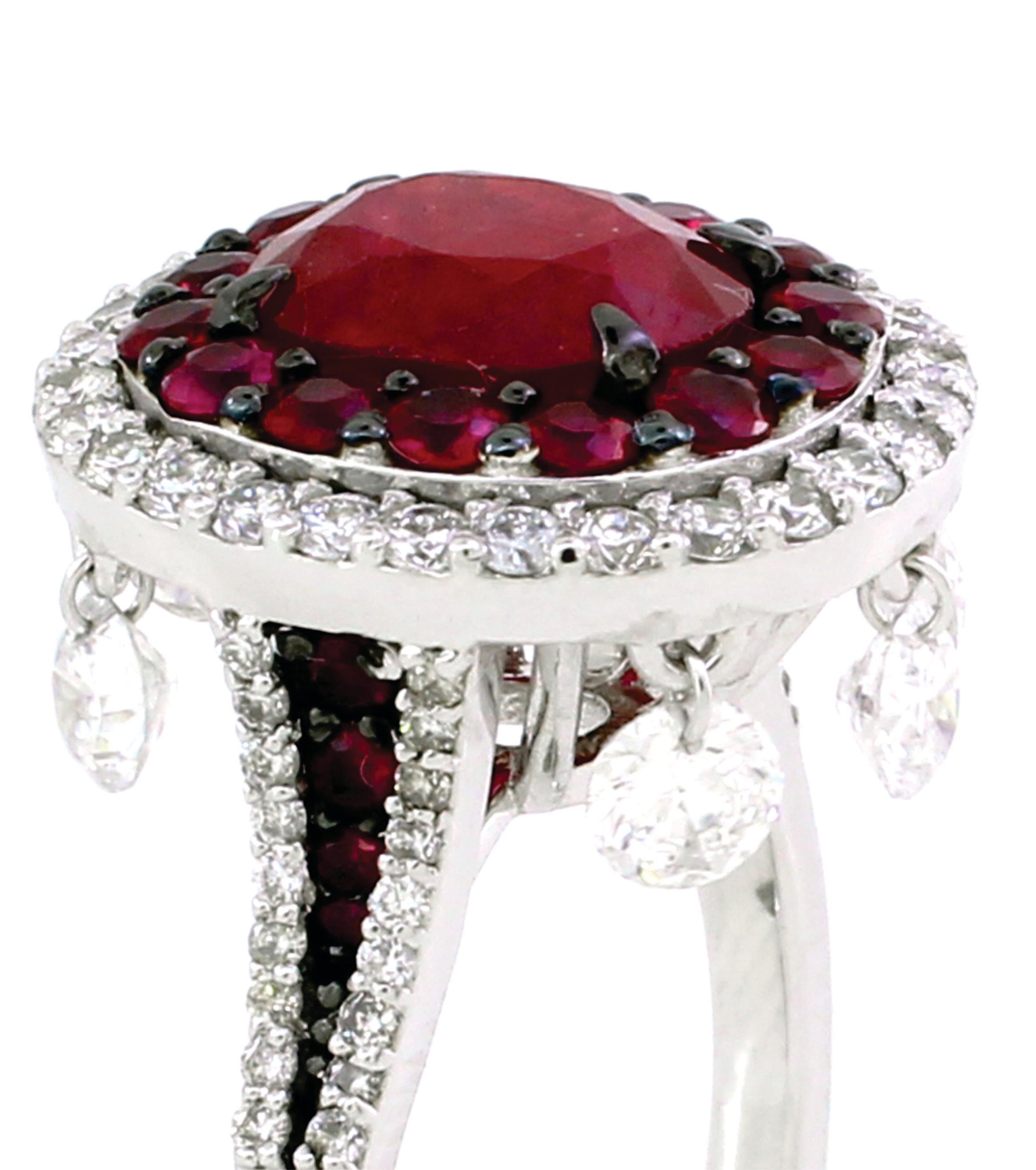 Modern 2.65 cts of Ruby and 1.17 cts of Diamond Ring For Sale