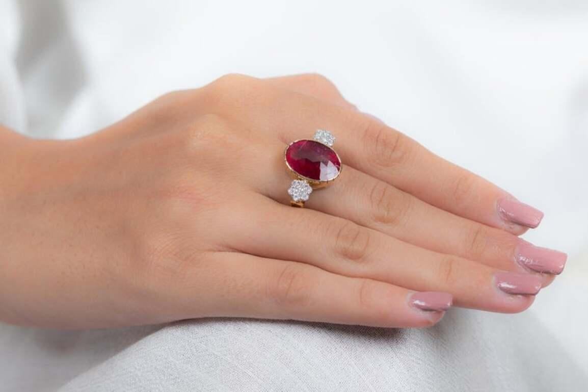 For Sale:  2.65 CTW Deep Red Ruby Diamond Engagement Ring in 18k Yellow Gold 13