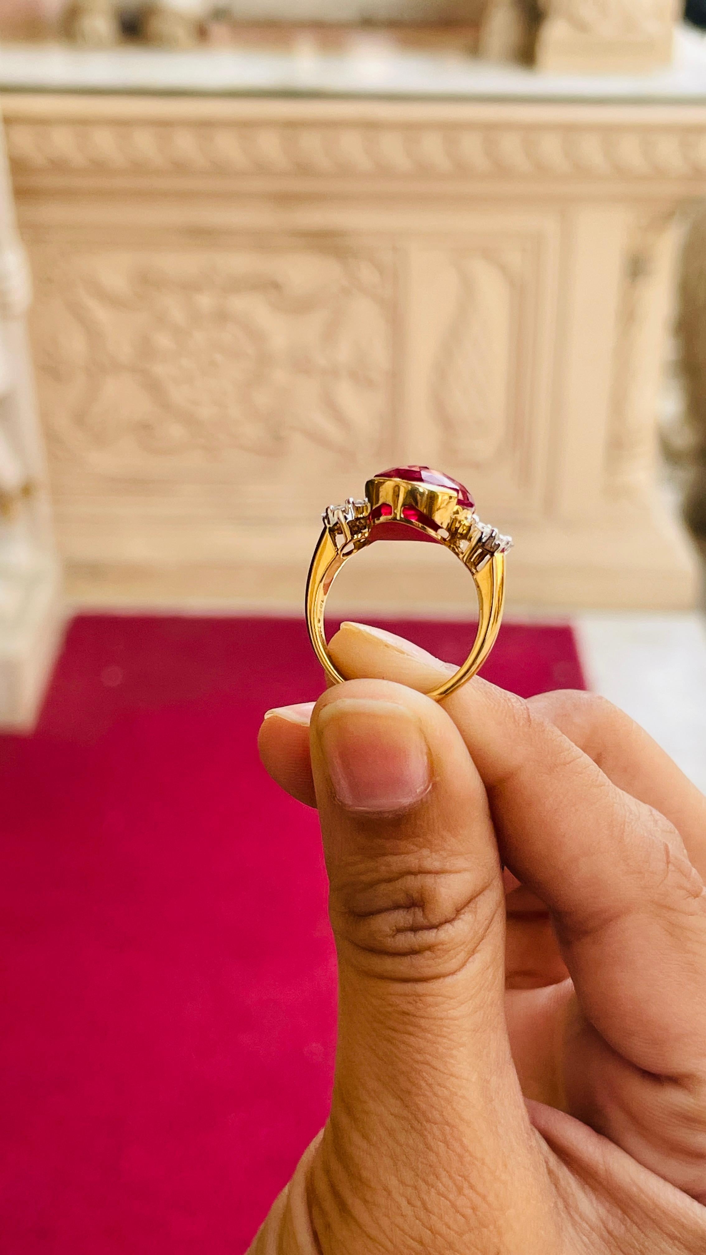 For Sale:  2.65 CTW Deep Red Ruby Diamond Engagement Ring in 18k Yellow Gold 15