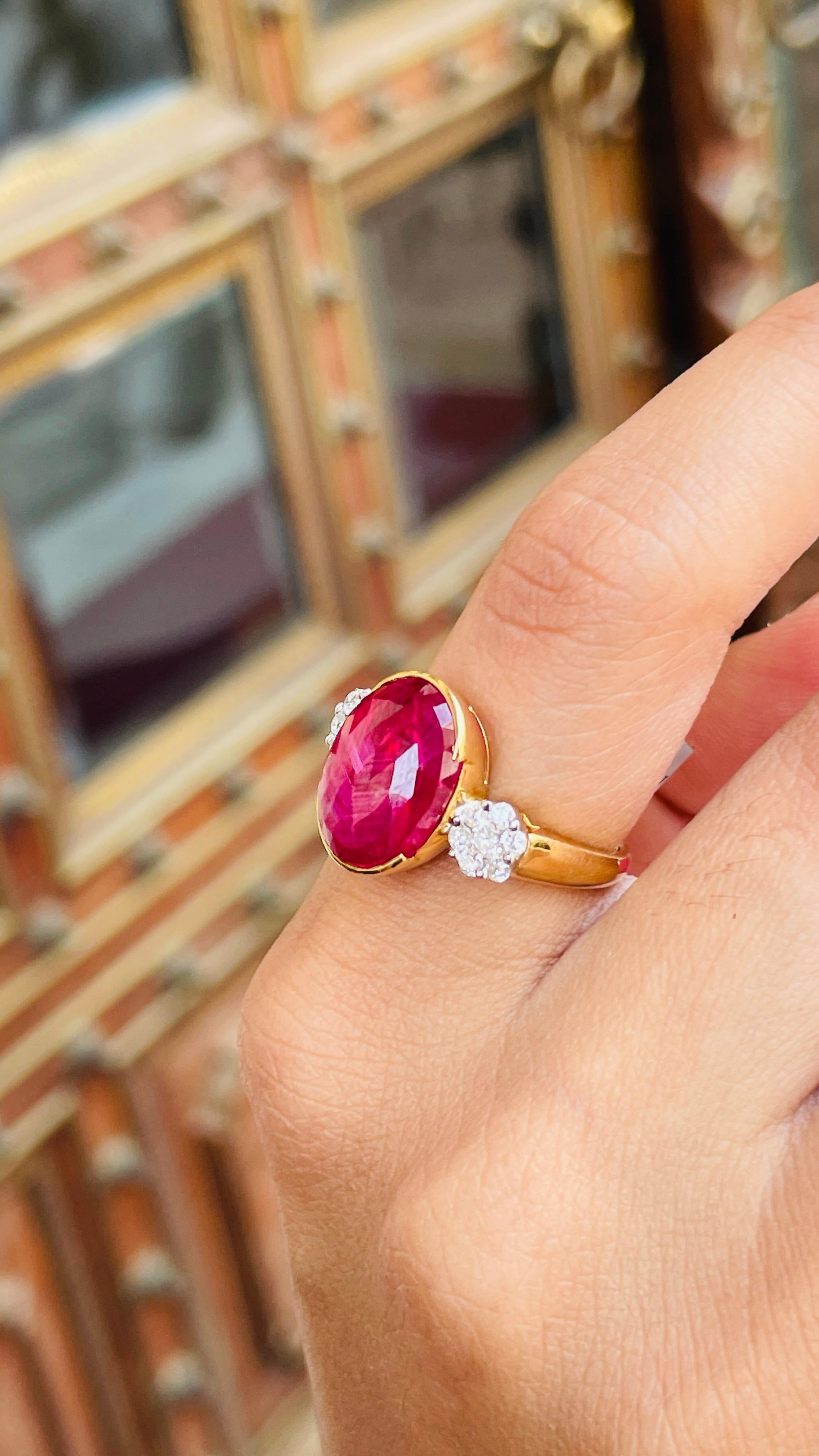 For Sale:  2.65 CTW Deep Red Ruby Diamond Engagement Ring in 18k Yellow Gold 16