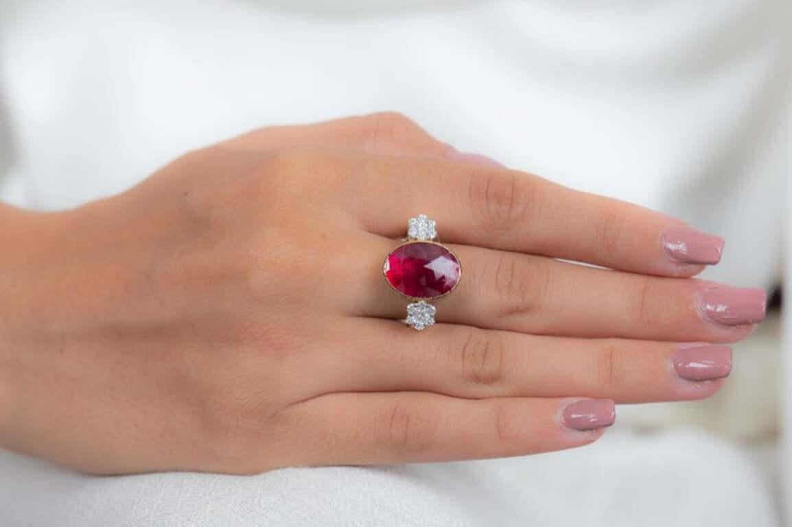 For Sale:  2.65 CTW Deep Red Ruby Diamond Engagement Ring in 18k Yellow Gold 3
