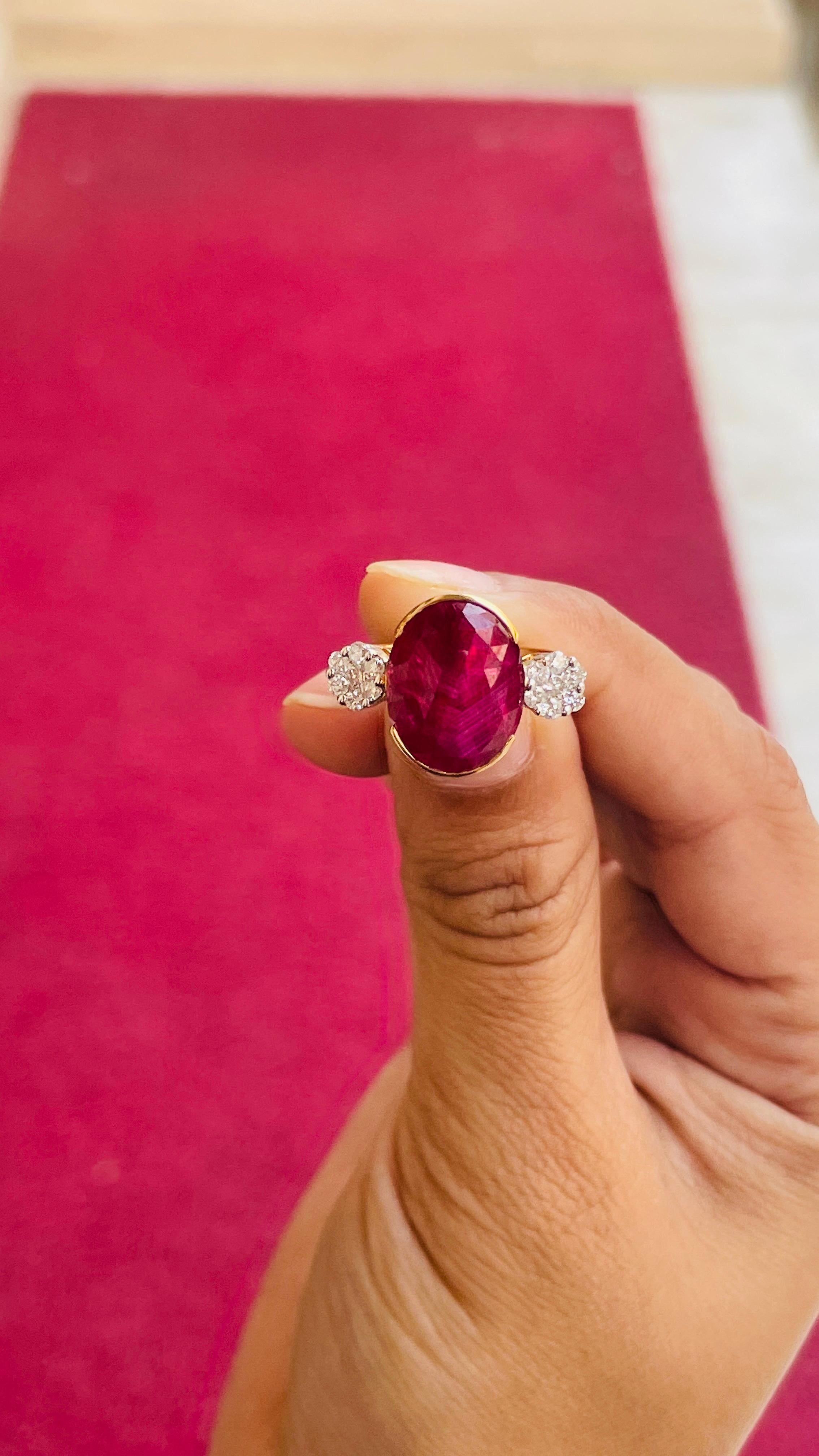 For Sale:  2.65 CTW Deep Red Ruby Diamond Engagement Ring in 18k Yellow Gold 4