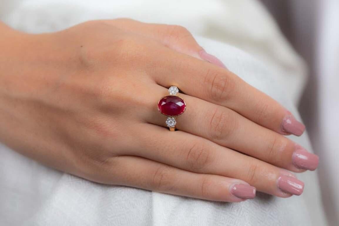 For Sale:  2.65 CTW Deep Red Ruby Diamond Engagement Ring in 18k Yellow Gold 7
