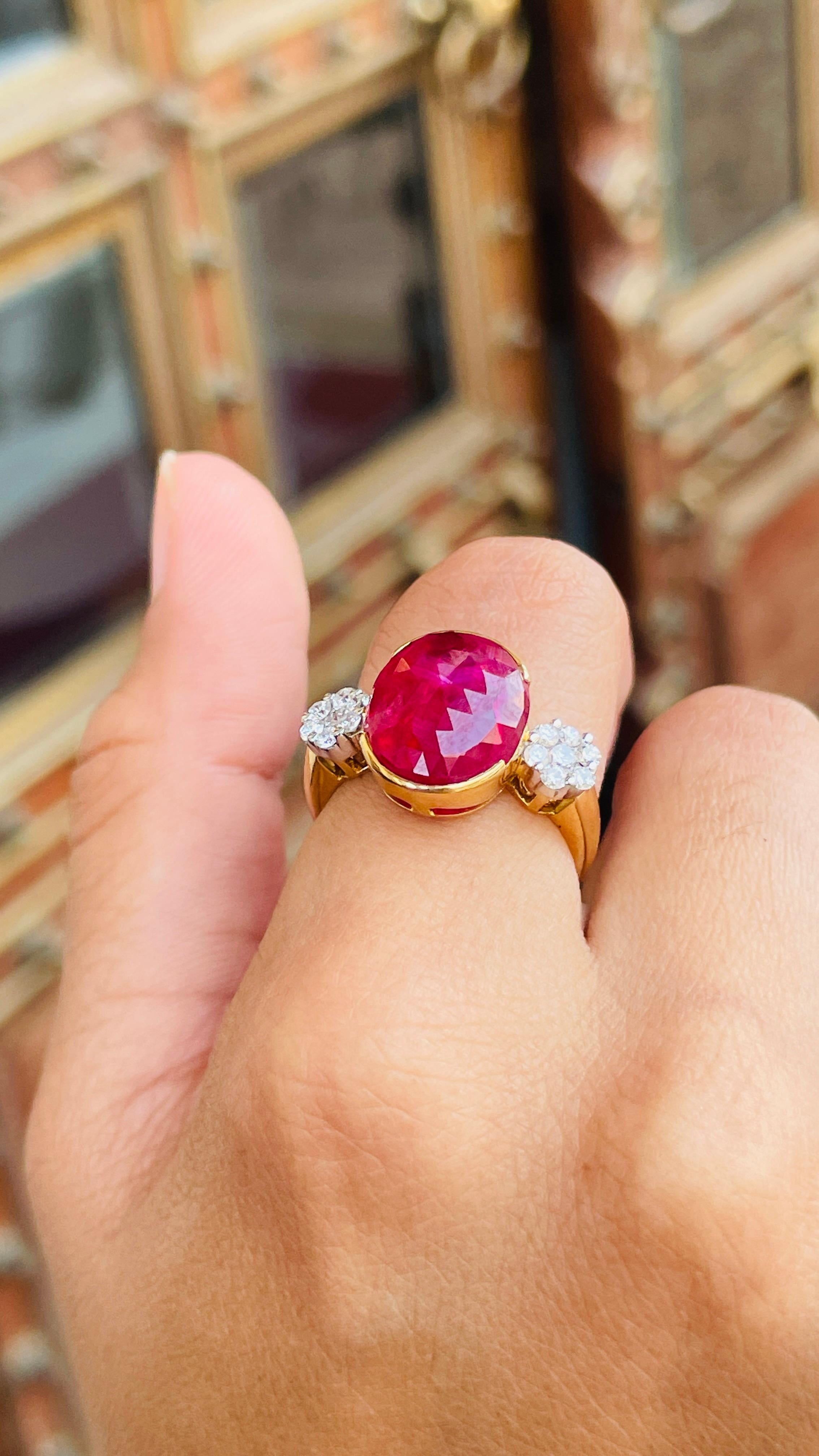 For Sale:  2.65 CTW Deep Red Ruby Diamond Engagement Ring in 18k Yellow Gold 8