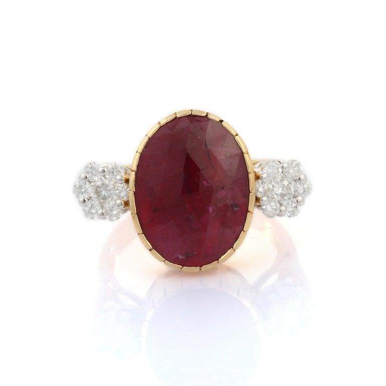 For Sale:  2.65 CTW Deep Red Ruby Diamond Engagement Ring in 18k Yellow Gold 9
