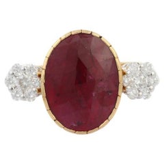 Bague de fiançailles en or jaune 18 carats avec diamants et rubis rouge profond de 2,65 carats