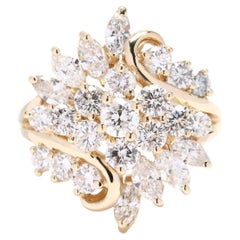 Anillo de racimo de diamantes de los años 80 de 2,65 ctw, oro amarillo de 14k, tamaño del anillo 6,5
