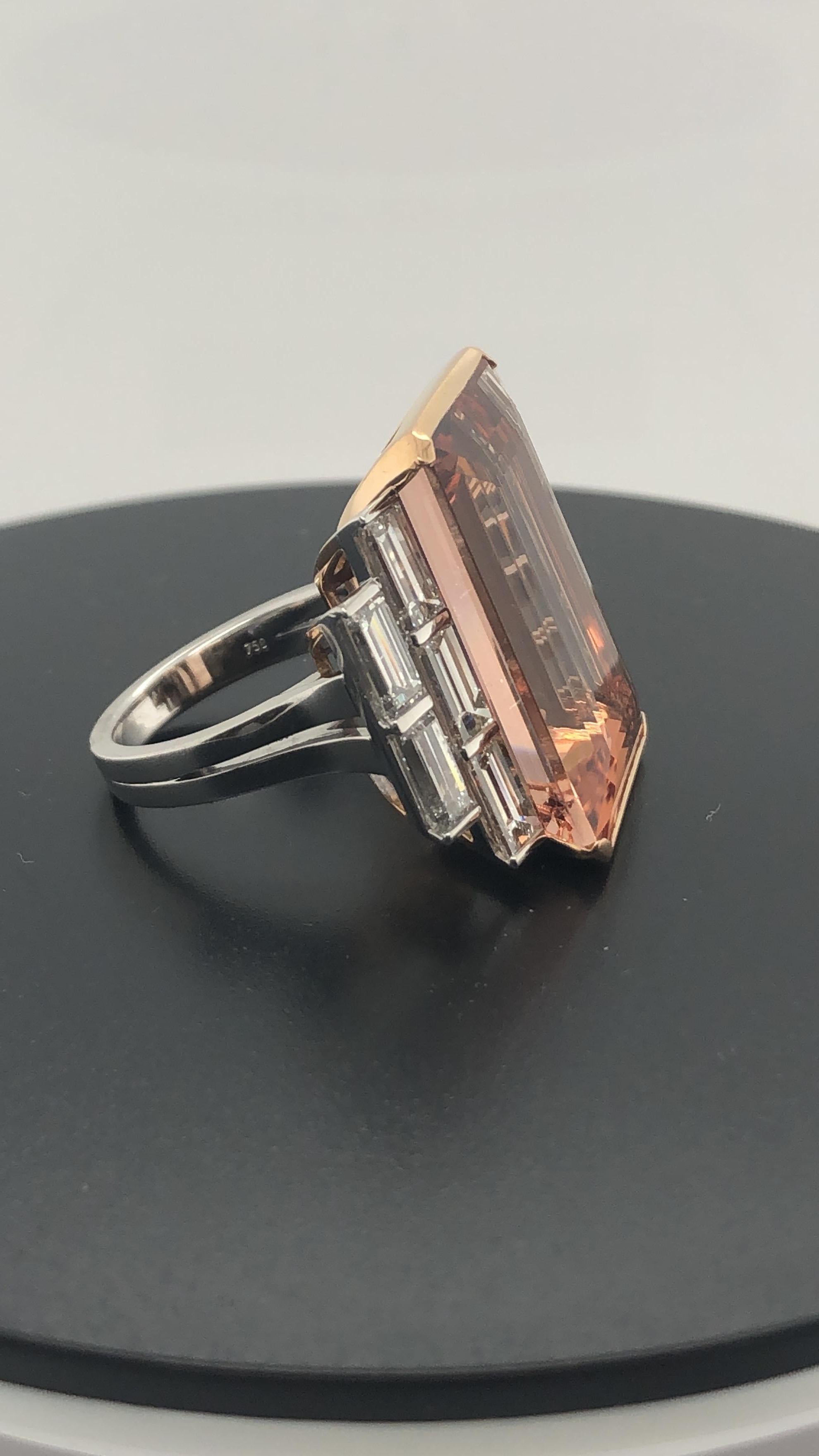 26.50 Carat Emerald Cut Morganite and Diamond Cocktail Ring In New Condition In Sydney, NSW