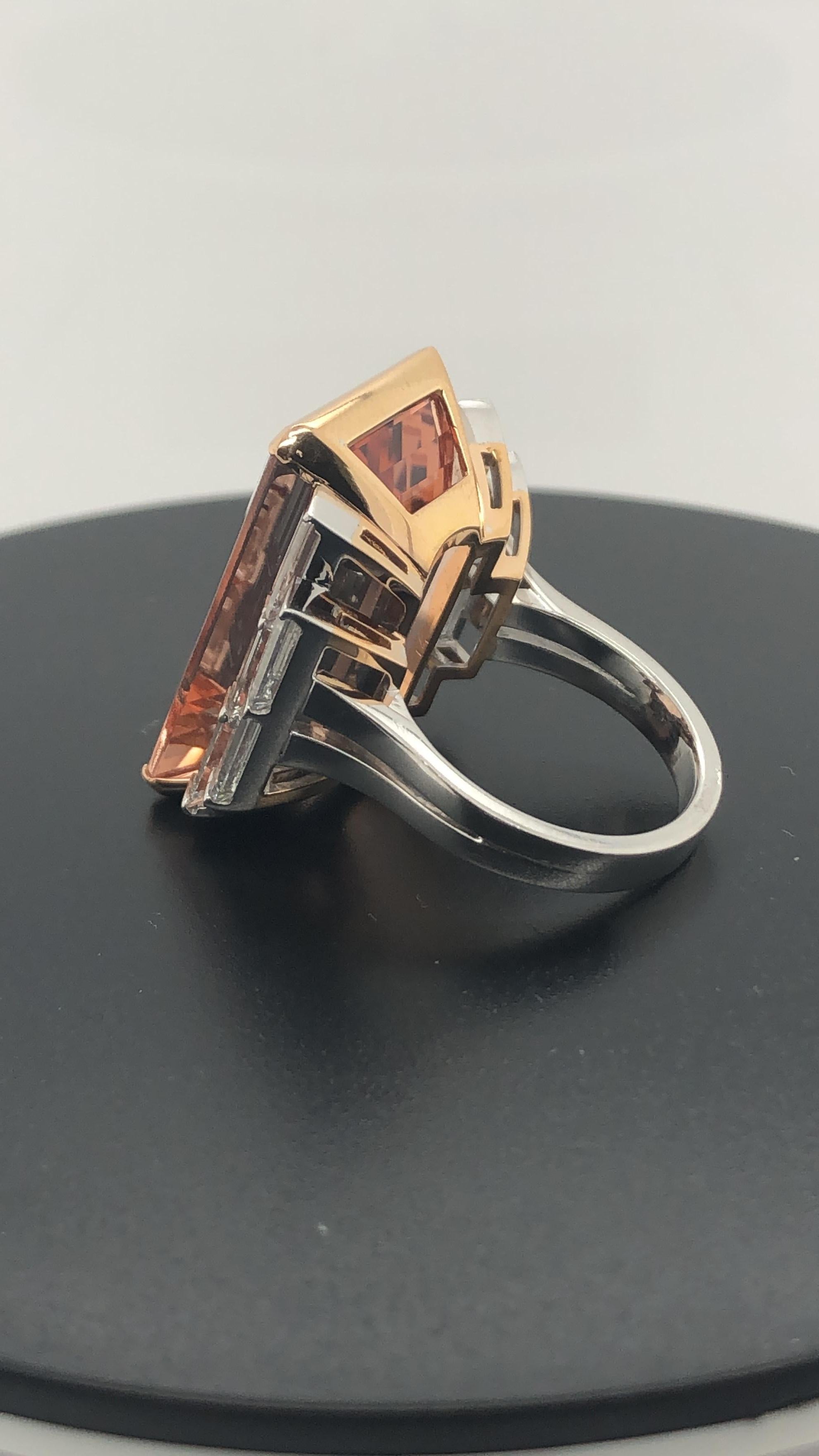 26.50 Carat Emerald Cut Morganite and Diamond Cocktail Ring 1