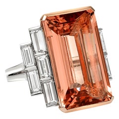 26.50 Carat Emerald Cut Morganite and Diamond Cocktail Ring