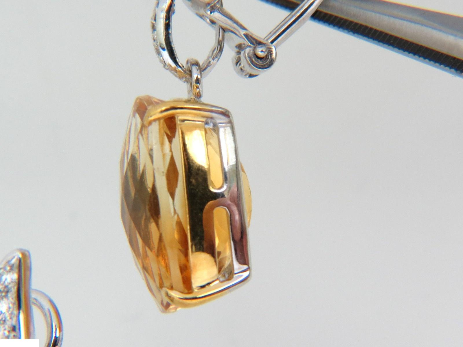 Rose Cut 26.50 Carat Natural Golden Citrine Diamond Dangle Earrings 14 Karat For Sale
