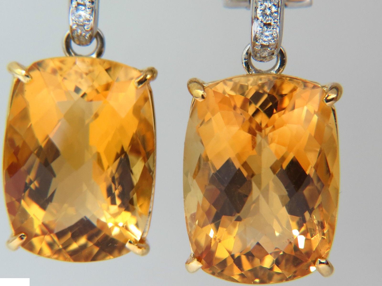 26.50 Carat Natural Golden Citrine Diamond Dangle Earrings 14 Karat For Sale 1