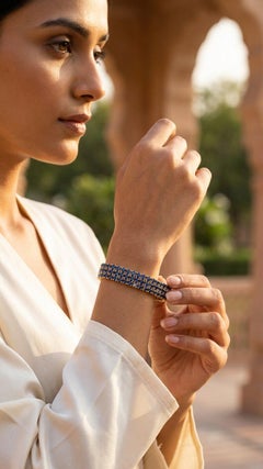 26.50 Ct Blue Sapphire Tennis Bracelet 3 Line Sapphire Bracelet 14k GoldBracelet