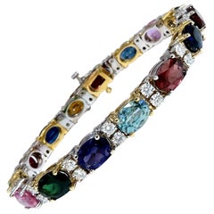 26.50 Ct Natural Emeralds Aquamarines Red Tourmaline Bracelet 14 Karat Gemline*