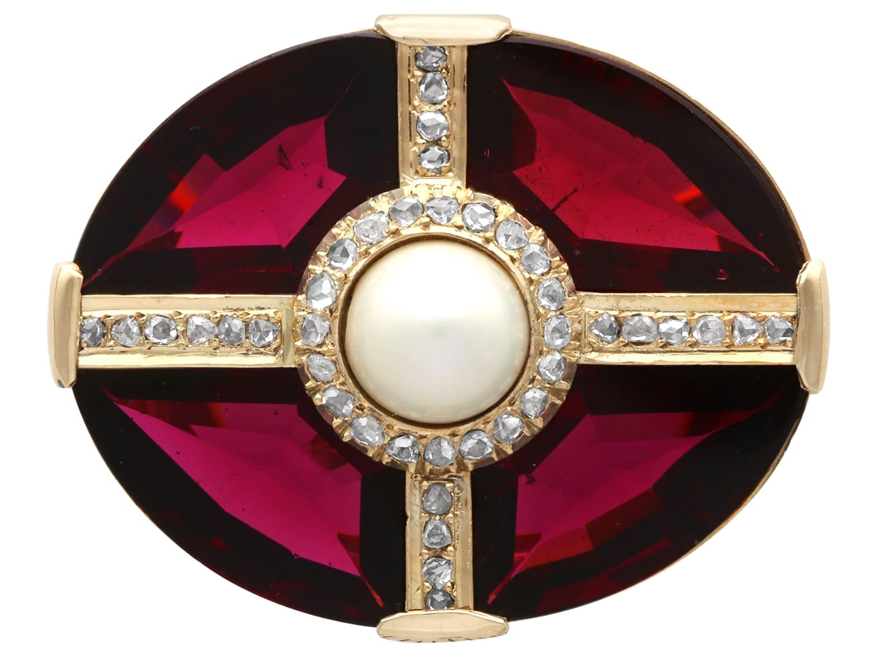 26.52 Carat Garnet 1.23 Carat Diamond Pearl and 15k Yellow Gold Jewellery Suite For Sale 2