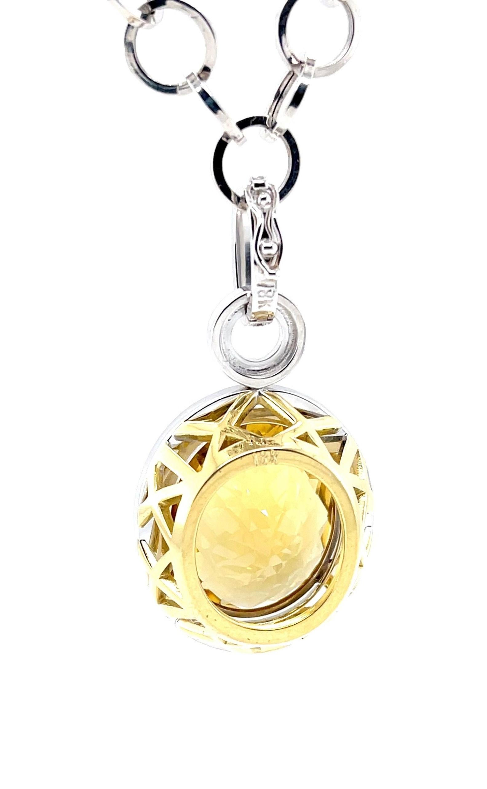 Oval Cut 26.53 Carat Golden Beryl and Diamond Enhancer Pendant in White and Yellow Gold For Sale