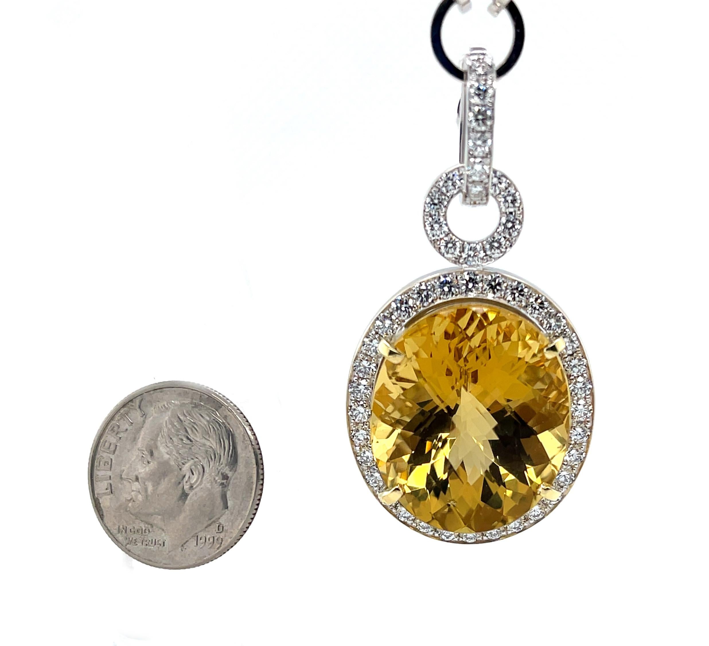 Women's 26.53 Carat Golden Beryl and Diamond Enhancer Pendant in White and Yellow Gold For Sale
