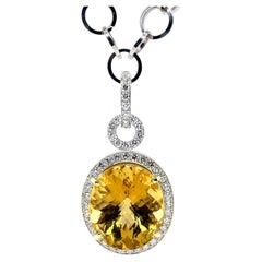 26.53 Carat Golden Beryl and Diamond Enhancer Pendant in White and Yellow Gold