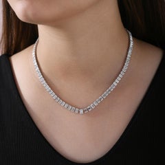 26.55Ct Emerald Cut Diamond Necklace For Women 18K White Gold