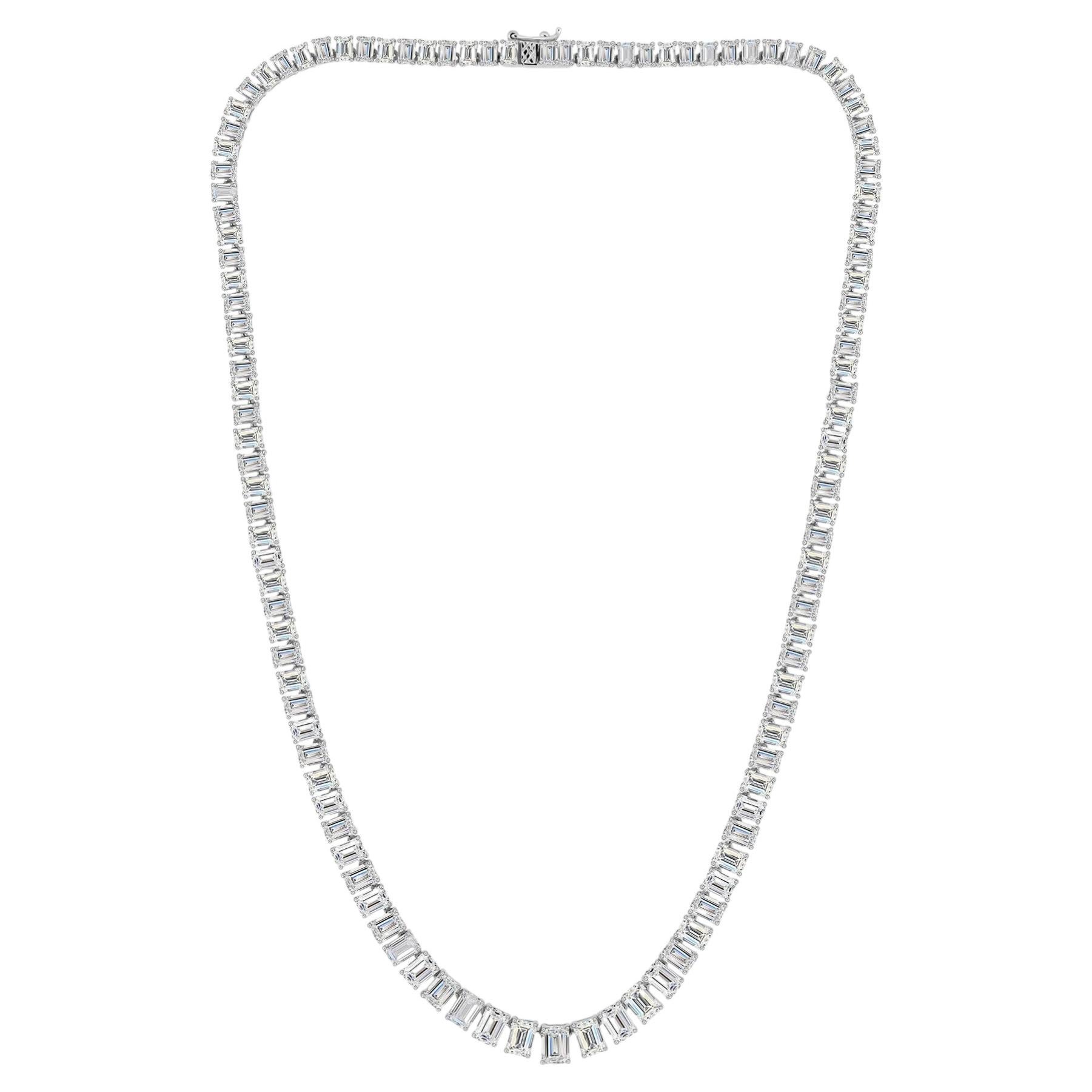 26.55Ct Emerald Cut Diamond Necklace For Women 18K White Gold