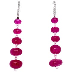 26.56 Carat IGI Certified Natural Ruby Beads and Diamond Gold Drop Earrings