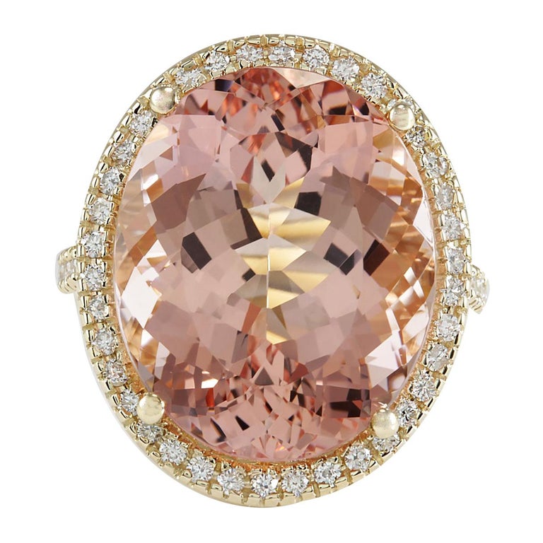 26.56 Carat Morganite 18 Karat Yellow Gold Diamond Ring For Sale (Free ...