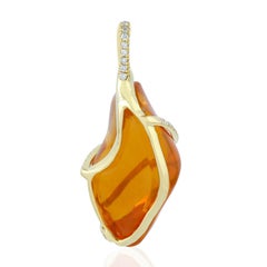 26.57 Carat Fire Opal Diamond 18 Karat Gold Pendant Necklace