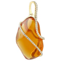 26.57 Carat Fire Opal Diamond 18 Karat Gold Pendant Necklace