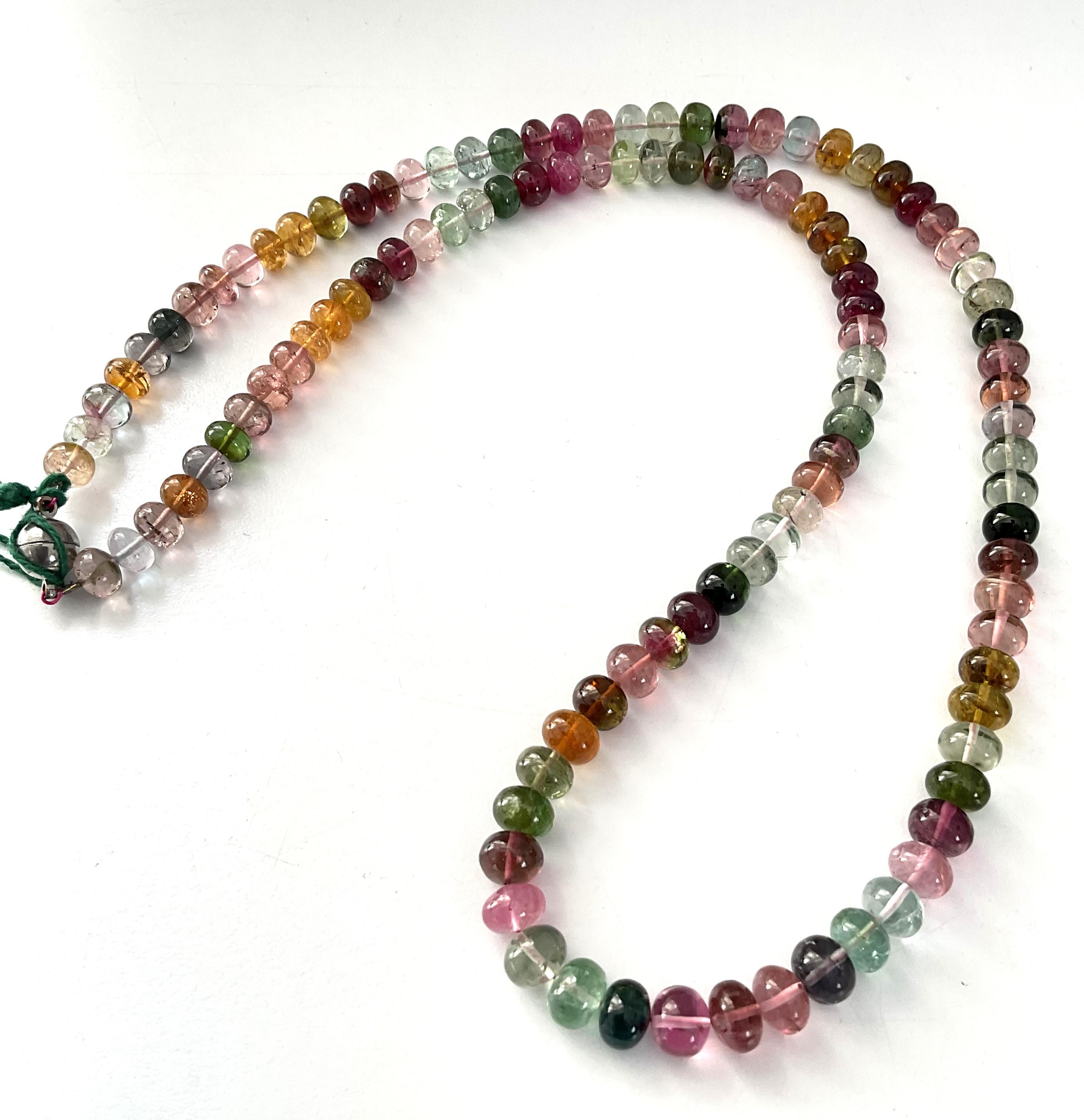 Women's or Men's 265.70 Carats Multi Tourmaline Beaded Necklace For Fine Jewelry Natural Gemstone For Sale