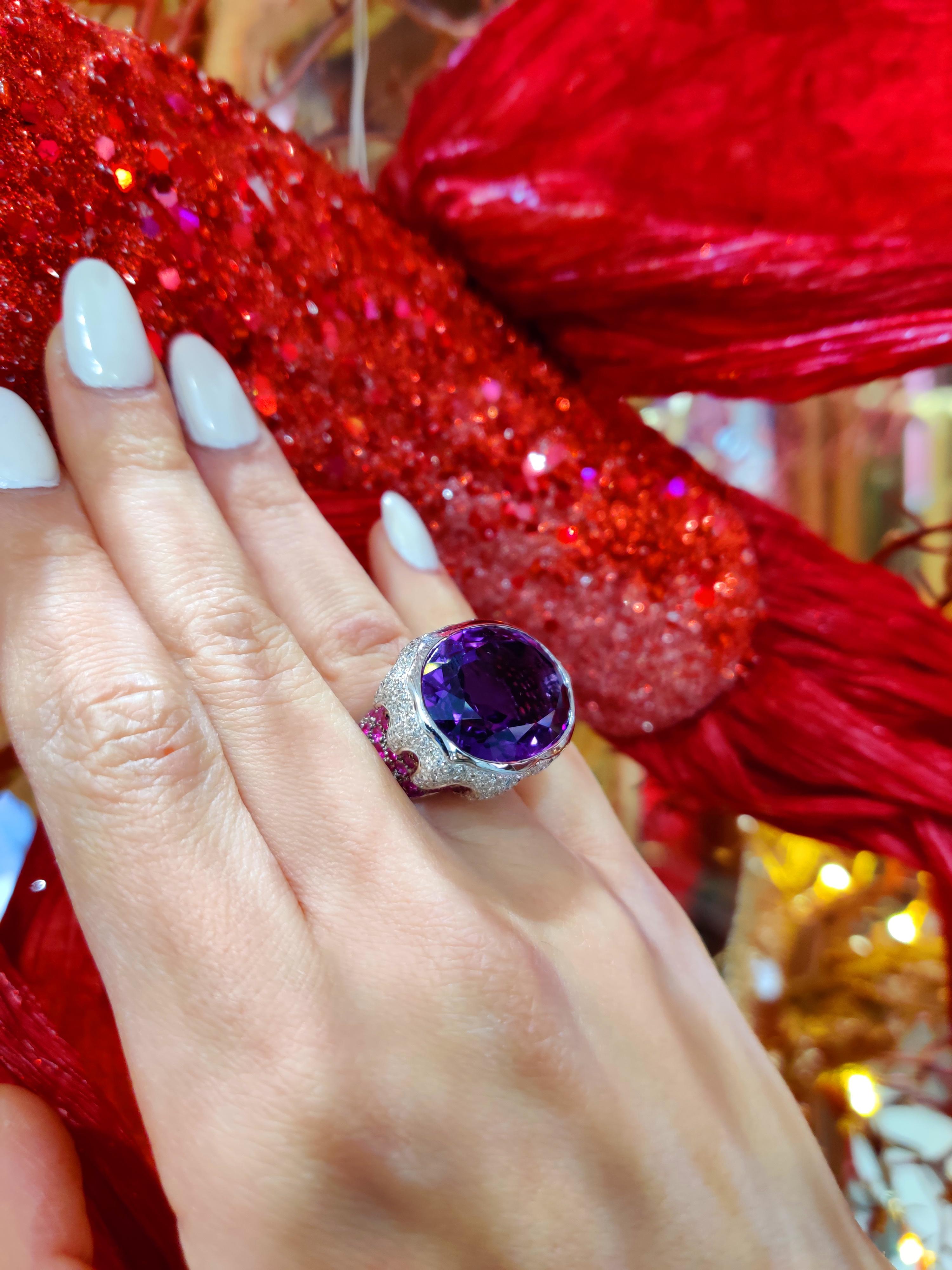 Chatila 26.58 Carat Amethyst Ruby and Diamond Ring In New Condition For Sale In London, GB