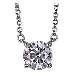 26587 Tiffany & Co Platinum 0.72ct VVS2 Round Diamond Solitaire Pendant Necklace