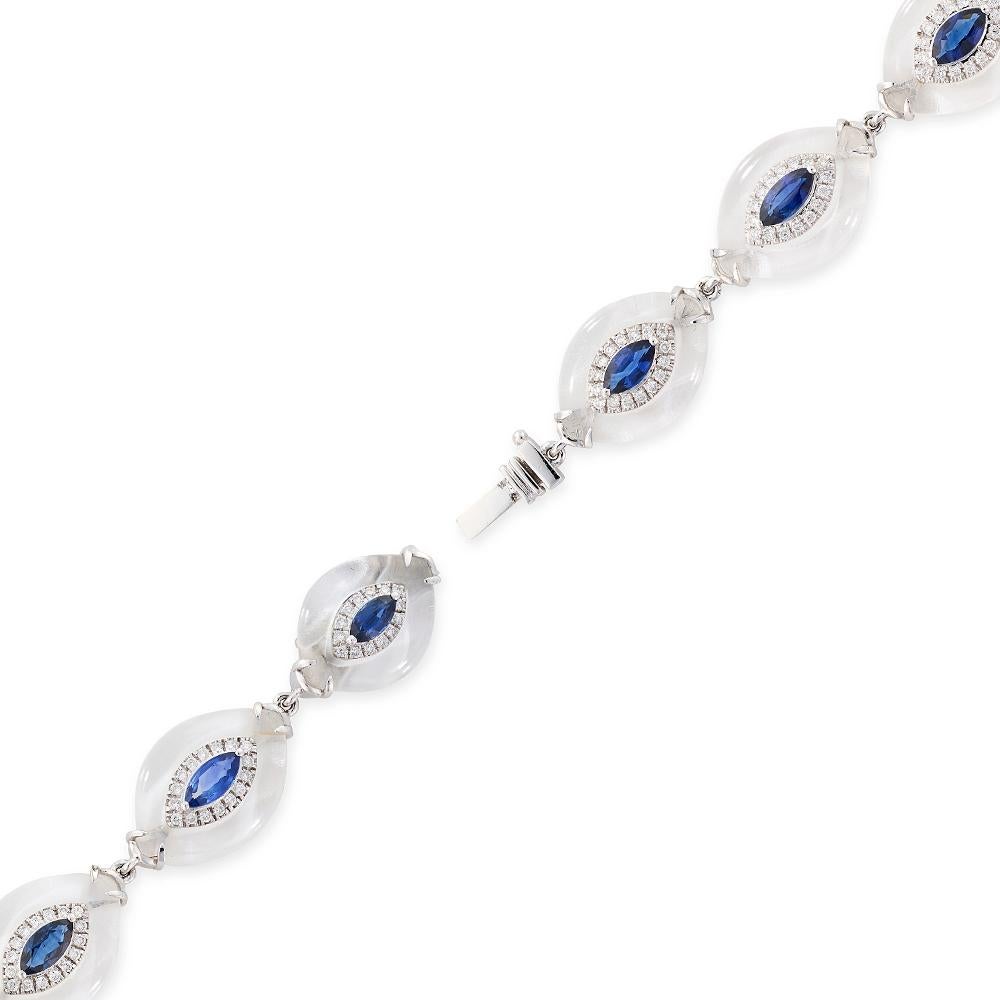 Fei Liu 2,659ct Saphir, Diamant und Bergkristall Platin-Armband - 7 Zoll (Marquiseschliff)