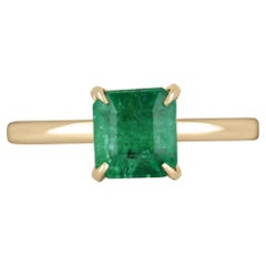 2,65 Karat 14K Medium Vivid Green Smaragdschliff Smaragd Solitär 4 Zacken Goldring