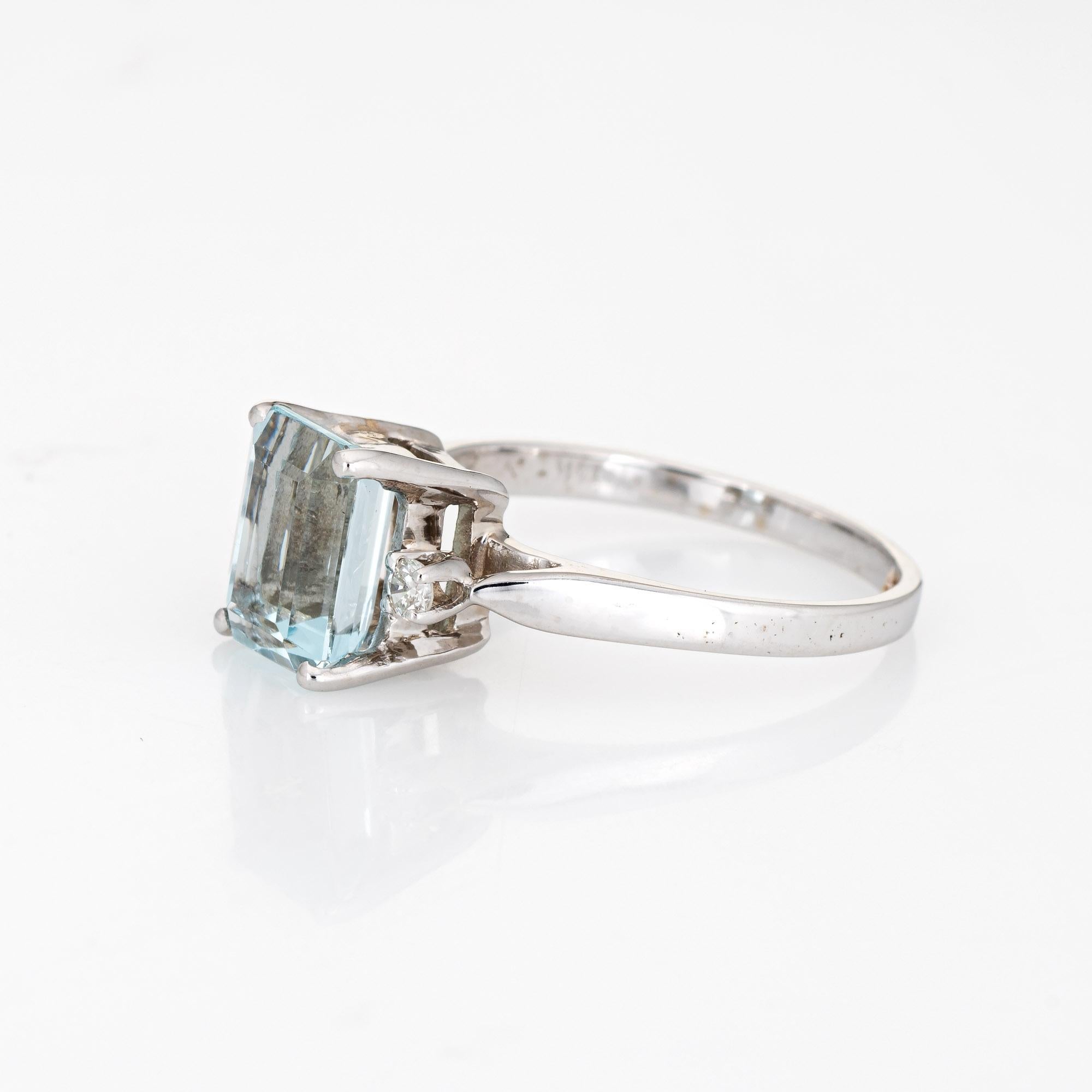 Emerald Cut 2.65 Carat Aquamarine Diamond Ring Vintage 14 Karat White Gold Gemstone