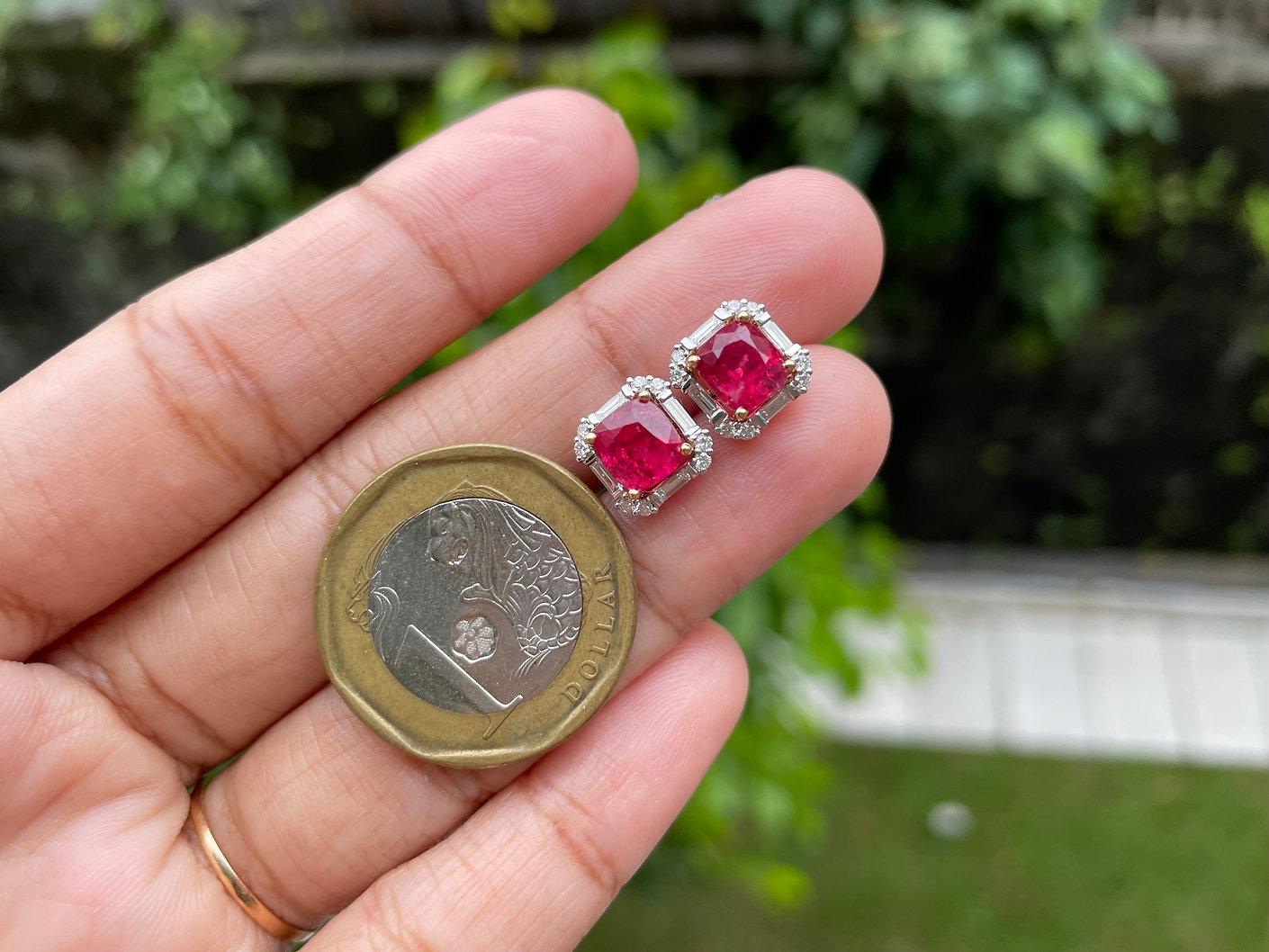 2.65Ct Burmese Neon Hot Pinkish Red Spinel Earring with Natural Diamonds enhance For Sale 1