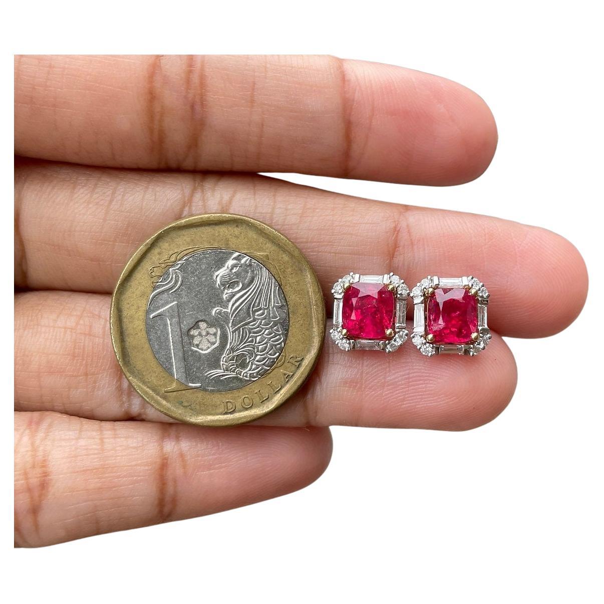 2.65Ct Burmese Neon Hot Pinkish Red Spinel Earring with Natural Diamonds enhance